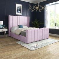 Casani Romano Straight Winged Upholstered Soft Velvet Bed Frame in Pink | Size: Small Double