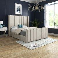 Casani Romano Straight Winged Upholstered Soft Velvet Bed Frame in Cream | Size: Double