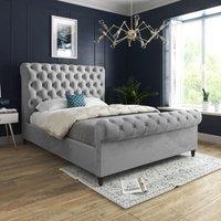 Casani Sienna Sleigh Upholstered Soft Velvet Bed Frame in Grey | Size: Small Single
