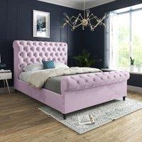 Casani Sienna Sleigh Upholstered Soft Velvet Bed Frame in Pink | Size: Small Single