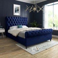 Casani Sienna Sleigh Upholstered Soft Velvet Bed Frame in Blue | Size: Super King