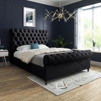Casani Sienna Sleigh Upholstered Soft Velvet Bed Frame in Black | Size: Super King