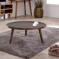 IH Design Dark Mango Wood Round Low Coffee Table in Brown
