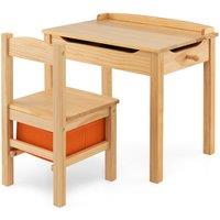 Costway 2PCS Kids Table & Chair Set Toddler Play Furniture Flip Top Toddler Study Desk in Natural