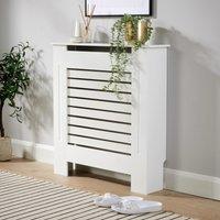 Home Source Small Radiator Cover Wooden MDF Wall Cabinet Shelf Slatted Grill in White