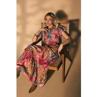 Patchwork Print Metallic Jacquard Tiered Midi Dress