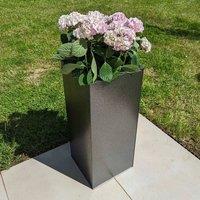 Woven Wood 75cm Zinc Silver & Black Textured Tall Square Planter