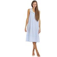 Camille Women's Lightweight 100% Cotton Sleeveless Summer Nightdress in Blue | Size: 22-24