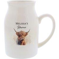Personalised Memento Company Women's Personalised Highland Cow Flower Jug Vase in White