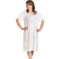 Camille Women's Classic 100% Cotton Short Sleeved Polka Dot Nightdress in Ivory | Size: 22-24
