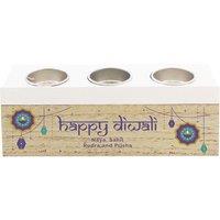 Personalised Memento Company Personalised Diwali Triple Tealight Box in Light Brown