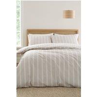 Bianca 'Ashford Stripe' 200 Thread Count Cotton Percale Reversible Duvet Cover Set in Natural | Size: Single