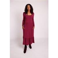 Nomads Clothing Women's Plain Tiered Midi Dress in Burgundy | Size: 14