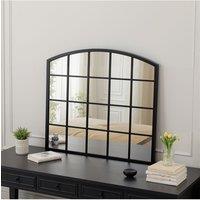 Industrial Arch Windowpane Wall Mirror with Black Metal Frame