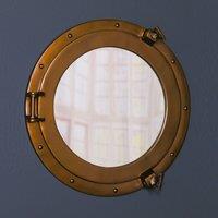 Glasstone Large Antiqued Brass Style Port Hole Mirror in Bronze