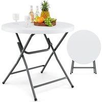 Costway 81 CM Round Folding Table Round Plastic Table Coffee Dining Table in White