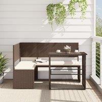 Berkfield Home Garden Sofa with Table & Cushions L-Shaped Brown Poly Rattan