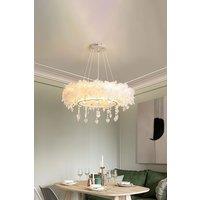 Double-Layer Feather LED Chandelier Pendant Light with Crystals