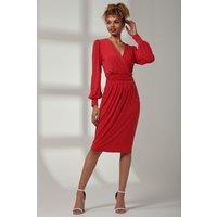 Jolie Moi Women's Kinslee Long Sleeve Pegged Dress in Red | Size: 10