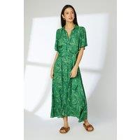 Principles Women's Green Geo Rope Print Tie Front Midi Shirt Dress | Size: 10