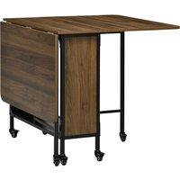 HOMCOM Mobile Drop Leaf Dining Table on Wheels with Shelf Brown in Light Brown