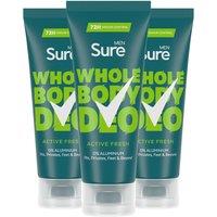 Sure Men's Whole Body 'Deodorant Cream' Active Fresh w/ 72H Odour free 75ml, 3pk in White