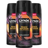 Lynx Men's Men 'Body Spray' Fine Fragrance Collection Peach Infusion 150ml, 3pk in White