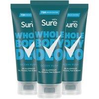 Sure Men's Whole Body 'Deodorant Cream' Ocean Rush w/ 72H Odour Control 75ml, 3pk in White