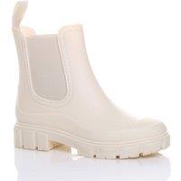 AJVANI Women's Low Heel Chelsea Ankle Boots Wellingtons Wellies in Beige | Size: 3