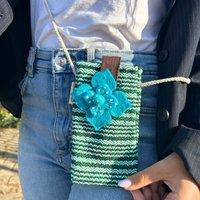 KDMD Women's Phone Holder Bag Stripes Green - flower decor