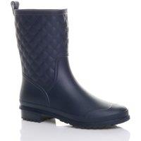 AJVANI Women's Low Heel Waterproof Wellingtons Quilted Ankle Boots Wellies in Navy | Size: 3