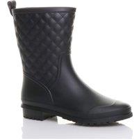 AJVANI Women's Low Heel Waterproof Wellingtons Quilted Ankle Boots Wellies in Black | Size: 6