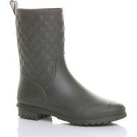 AJVANI Women's Low Heel Waterproof Wellingtons Quilted Ankle Boots Wellies in Khaki | Size: 6