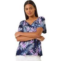 Roman Women's Textured Print Notch Neck Stretch Top in Navy | Size: 10