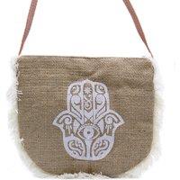 KDMD Women's Fab Fringe Bag - Hamsa Print in White