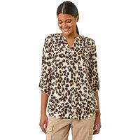 Roman Women's Animal Print Shoulder Pleat Shirt in Tan | Size: 12