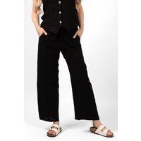 Sarta Women's Italian Linen Black Wide Leg Trousers | Size: Small