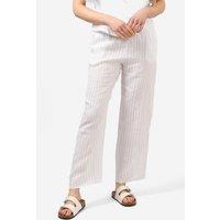 Sarta Women's Italian Linen Pinstripe Wide Leg White Trousers | Size: Large