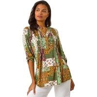 Roman Women's Contrast Print Pintuck Shirt in Green | Size: 18
