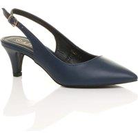 AJVANI Women's Mid Slim Heel Slingback Pointed Faux Leather Court Shoes in Navy | Size: 8