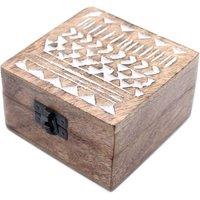 KDMD White Washed Wooden Box - 4x4 Aztec Design in Brown