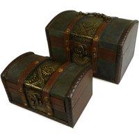KDMD Sets of 2 Colonial Boxes - Metal Embossed in Green
