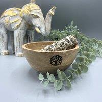 KDMD Wooden Smudge & Ritual Offerings Bowl - Tree of Life - 13x7cm in Brown | Size: 13x7 cm