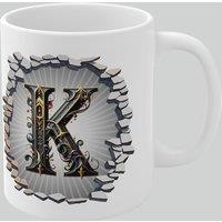 Simply Stunning Mugs Personalised Vintage Letter K & Name Mug - Stylish Gothic 3D Design in White