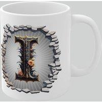 Simply Stunning Mugs Personalised Vintage Letter I & Name Mug - Stylish Gothic 3D Design in White