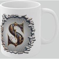 Simply Stunning Mugs Personalised Vintage Letter S & Name Mug - Stylish Gothic 3D Design in White