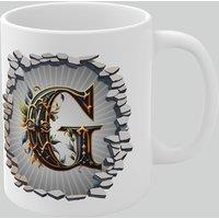 Simply Stunning Mugs Personalised Vintage Letter G & Name Mug - Stylish Gothic 3D Design in White