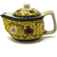 KDMD Small Herbal Teapot - Long Life Oriental Design in Yellow