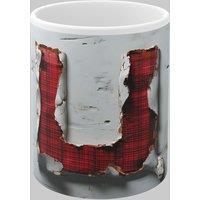 Simply Stunning Mugs Personalised Letter U & Name Mug with Textured Red Plaid 3D Design in White
