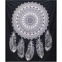 KDMD B&W Double Cotton Bedspread + Wall Hanging - Dreamcatcher in White